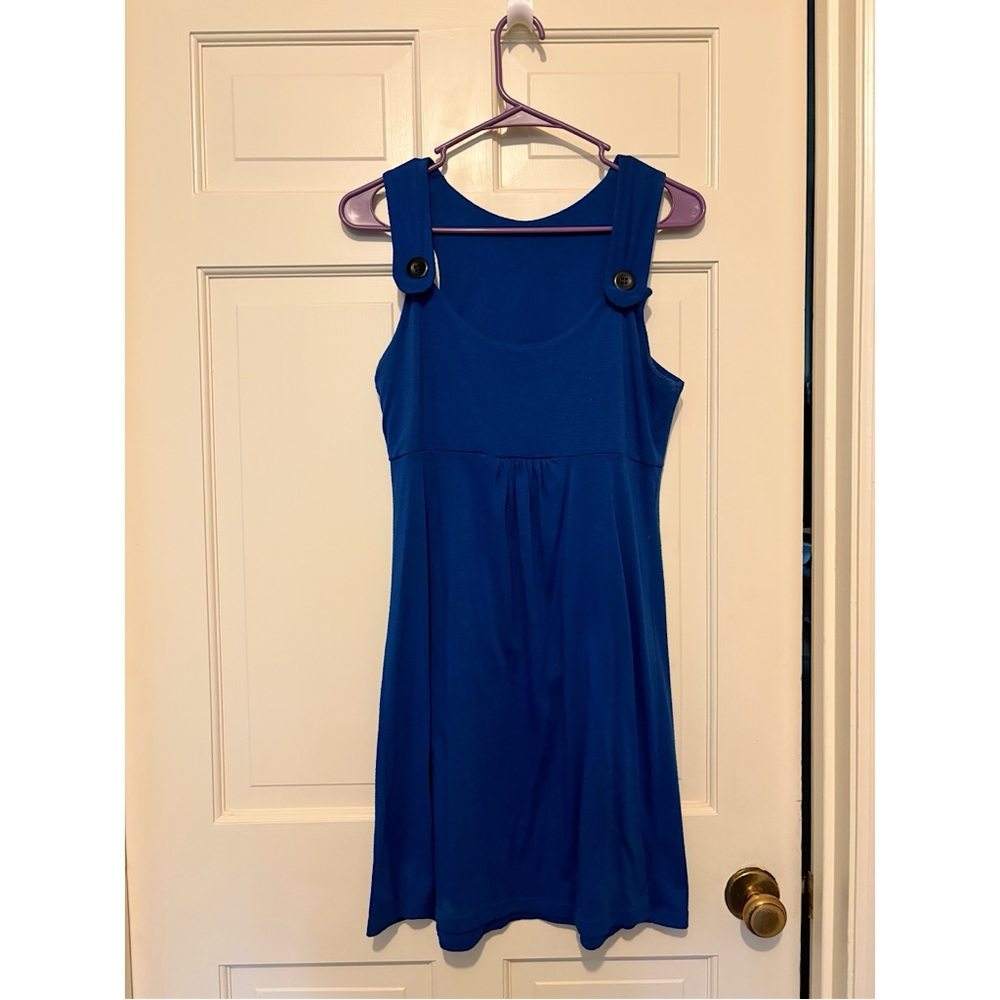 Royal blue black button sleeveless dress soft summer casual travel party sport